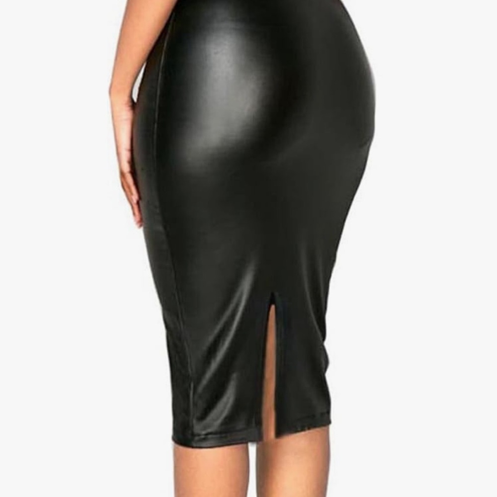 Bombshell barbie vinyl faux vegan leather dress bodycon pencil sheath pinup sexy - Picture 4 of 11